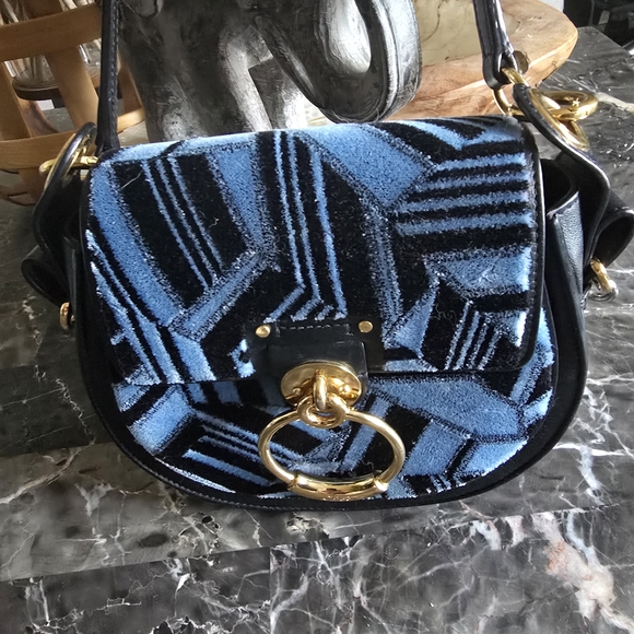 Chloe Handbags - Chloe Blue and Black Crossbody Bag with Gold Accents